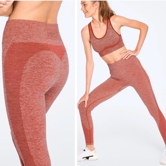 PINK Seamless Enhancing High Waist Heather Red Orange Leggings Large - Picture 1 of 7